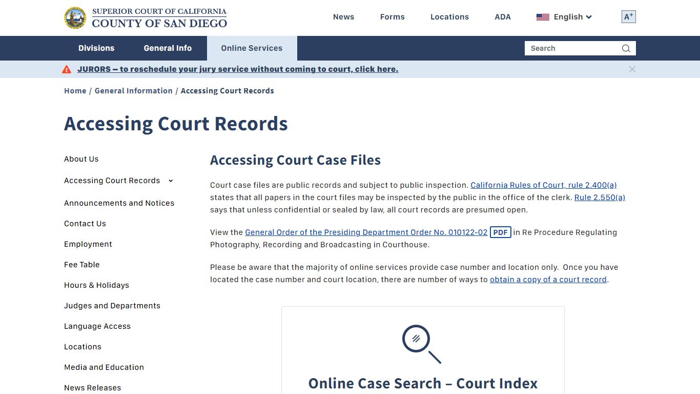 Accessing Court Records - County of San Diego