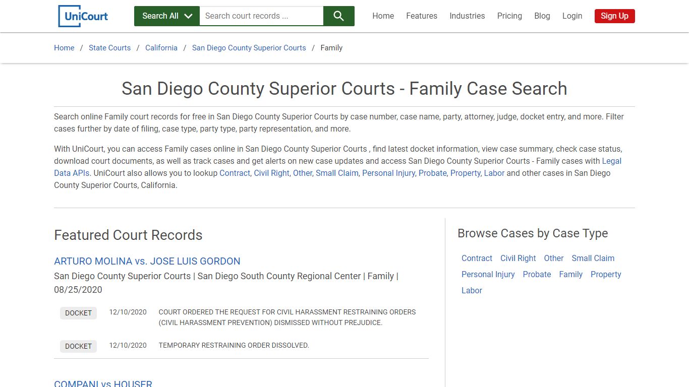 San Diego County Superior Courts - Family Case Search